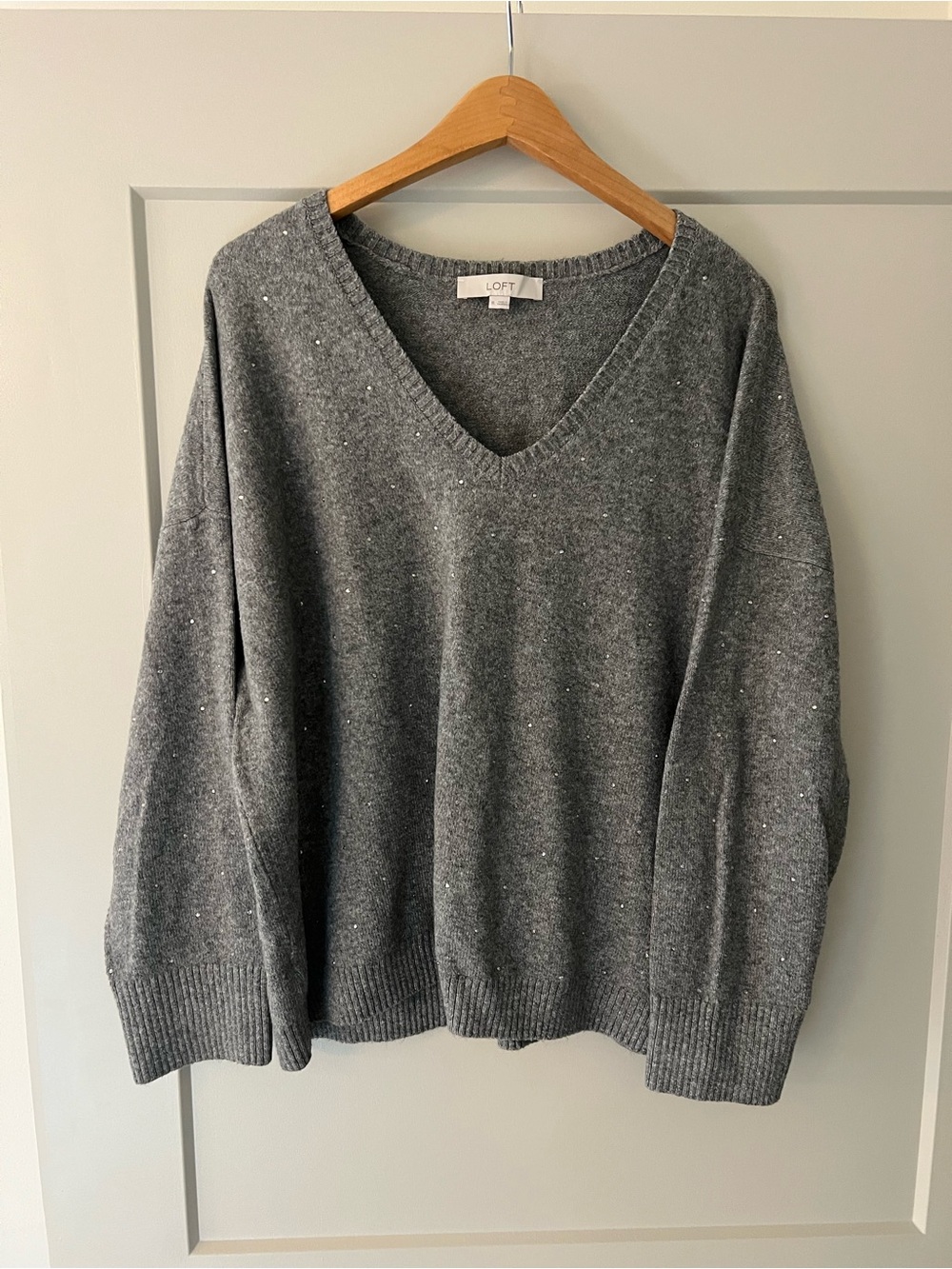 LOFT Gray Speckled V-Neck Sweater